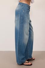 Mavi Yüksek Bel Wide Leg Jean Pantolon