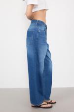 Mavi Yüksek Bel Wide Leg Jean Pantolon