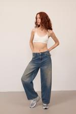 Renkli Normal Bel Wide Leg Jean Pantolon