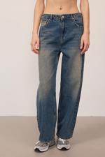 Renkli Normal Bel Wide Leg Jean Pantolon