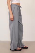 Gri Beli Lastikli Wide Leg Pantolon