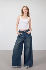 Yeşil Normal Bel Wide Leg Jean Pantolon