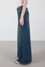 Yeşil Normal Bel Wide Leg Jean Pantolon