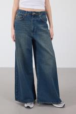 Yeşil Normal Bel Wide Leg Jean Pantolon