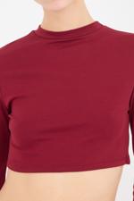 Bordo Bisiklet Yaka Basic Crop Bluz