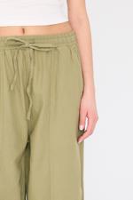 Yeşil Belden İp Bağlamalı Önden Dikişli Pantolon