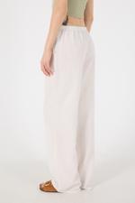 Beyaz Beli Lastikli Wide Leg Pantolon