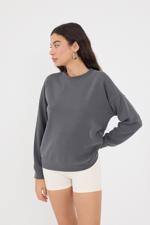 Siyah Bisiklet Yaka Uzun Kollu Modal Sweatshirt