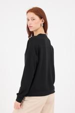 Siyah Bisiklet Yaka Uzun Kollu Modal Sweatshirt