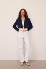 Lacivert Crop Blazer Ceket