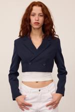 Lacivert Crop Blazer Ceket