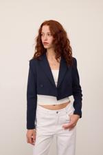 Lacivert Crop Blazer Ceket