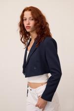 Lacivert Crop Blazer Ceket