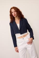 Lacivert Crop Blazer Ceket