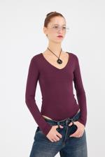 Mor V Yaka Uzun Kollu Basic Bodysuit