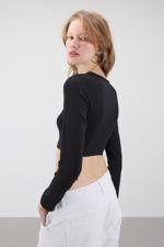 Siyah Disko Topu Baskılı Crop Bluz