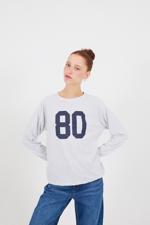 Bej 80 Sayı Baskılı Uzun Kollu T-Shirt