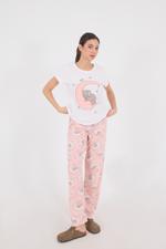 Pembe Uyuyan Fil Baskılı Pijama Takımı