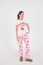 Bej STRAWBERRY MİLK Yazılı Pijama Takımı