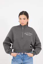 Siyah Önü Ve Arkası Yazılı Şardonlu Sweatshirt