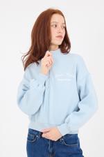 Mavi Önü Ve Arkası Yazılı Şardonlu Sweatshirt