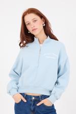 Mavi Önü Ve Arkası Yazılı Şardonlu Sweatshirt