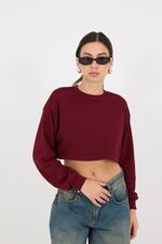 Bordo Bisiklet Yaka Crop Sweatshirt