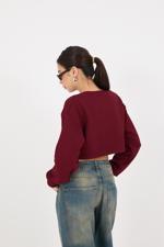 Bordo Bisiklet Yaka Crop Sweatshirt