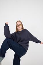 Siyah Bisiklet Yaka Şardonlu Basic Sweatshirt