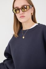 Siyah Bisiklet Yaka Şardonlu Basic Sweatshirt