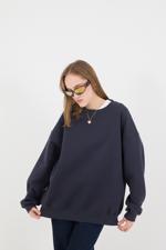 Siyah Bisiklet Yaka Şardonlu Basic Sweatshirt