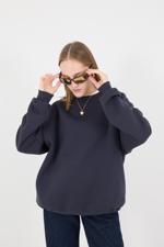 Siyah Bisiklet Yaka Şardonlu Basic Sweatshirt