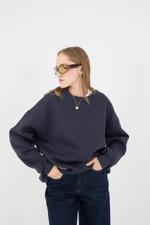 Siyah Bisiklet Yaka Şardonlu Basic Sweatshirt