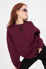 Bordo Bisiklet Yaka Şardonlu Basic Sweatshirt