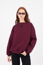 Bordo Bisiklet Yaka Şardonlu Basic Sweatshirt