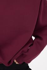 Bordo Bisiklet Yaka Şardonlu Basic Sweatshirt