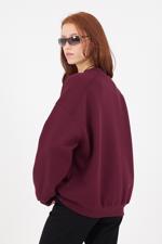 Bordo Bisiklet Yaka Şardonlu Basic Sweatshirt