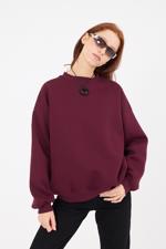 Bordo Bisiklet Yaka Şardonlu Basic Sweatshirt