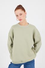 Yeşil Bisiklet Yaka Şardonlu Basic Sweatshirt