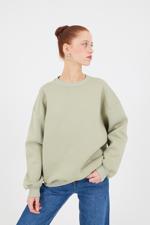 Yeşil Bisiklet Yaka Şardonlu Basic Sweatshirt