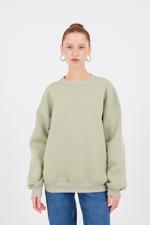 Yeşil Bisiklet Yaka Şardonlu Basic Sweatshirt