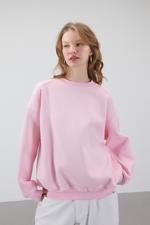 Pembe Bisiklet Yaka Şardonlu Basic Sweatshirt