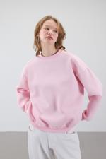 Pembe Bisiklet Yaka Şardonlu Basic Sweatshirt