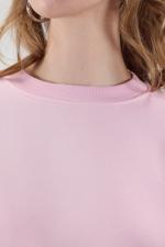 Pembe Bisiklet Yaka Şardonlu Basic Sweatshirt