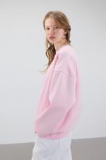 Pembe Bisiklet Yaka Şardonlu Basic Sweatshirt