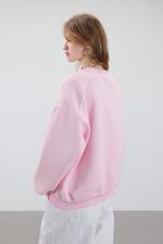 Pembe Bisiklet Yaka Şardonlu Basic Sweatshirt