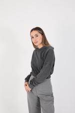 Siyah Kapüşonlu Soluk Efektli Crop Sweatshirt