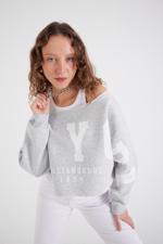 Gri NEW YORK Yazılı Şardonlu Crop Sweatshirt