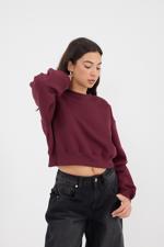 Bordo Şardonlu Bisiklet Yaka Basic Sweatshirt