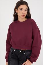 Bordo Şardonlu Bisiklet Yaka Basic Sweatshirt